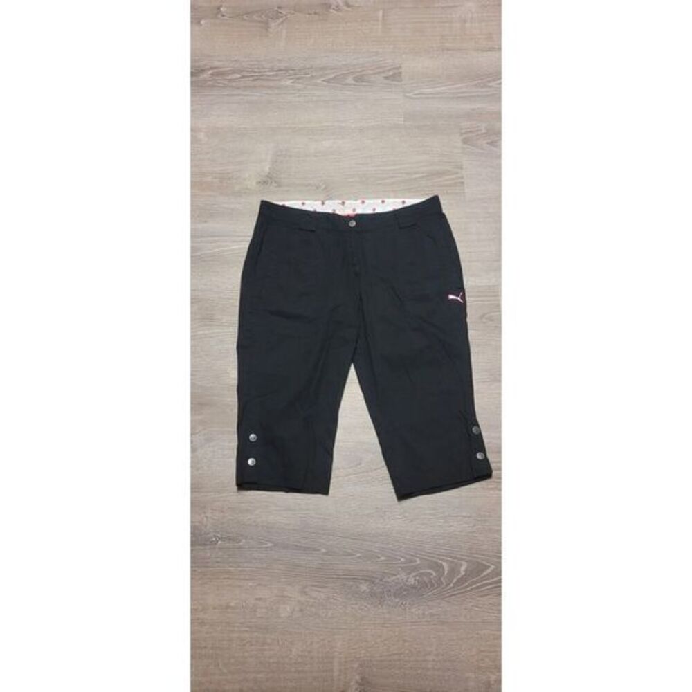 VTG Puma Women's Black Golf Capri Pants With Pink Puma‎ Size Large